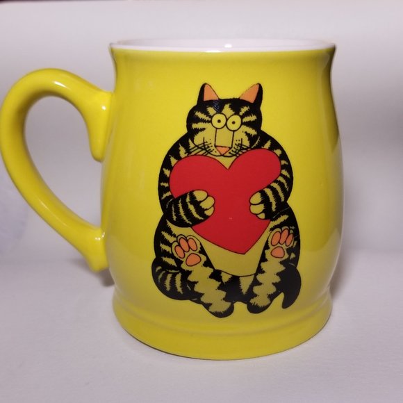 Kliban Styled Cat Heart 15 oz. Yellow Coffee Mug - Picture 1 of 8